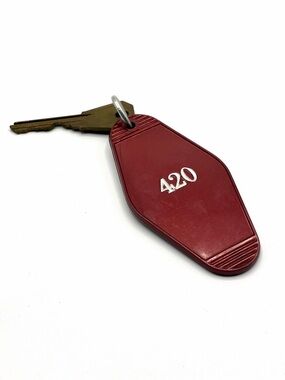 Vintage Motel Key Tag 420 Red Keychain Curtis WR-4 USA Rare Number Retro Fob